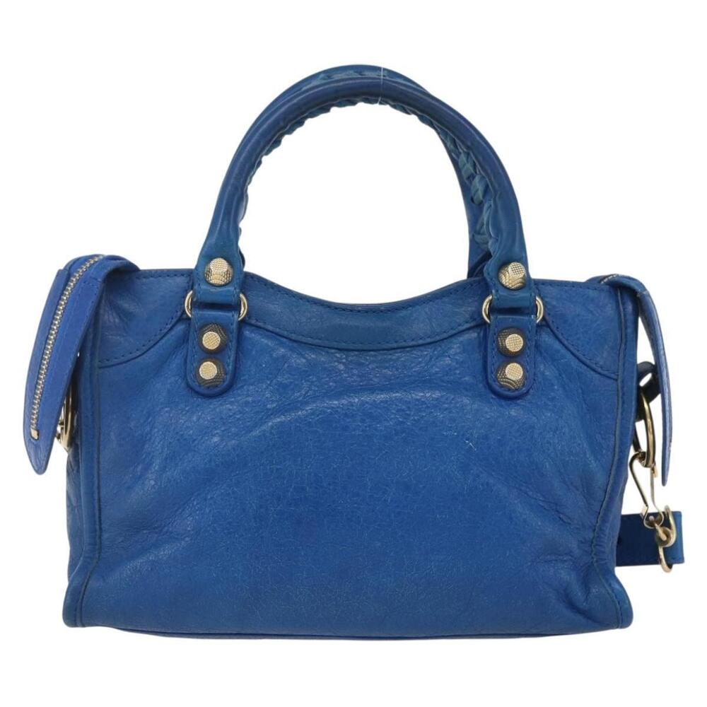 BALENCIAGA Giant Mini City Hand Bag Leather 2way Blue Gold 309544 Auth am10173V - Picture 2 of 16